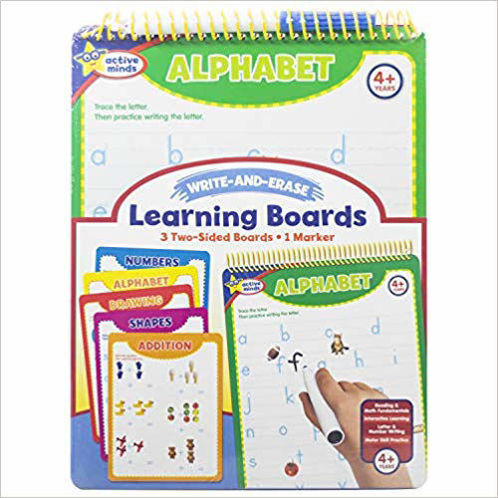 Picture of Active Minds - Write-and-Erase - Wipe Clean Learning Boards Ages 4+ - Numbers, Addition, Alphabet, Shapes, and Drawing