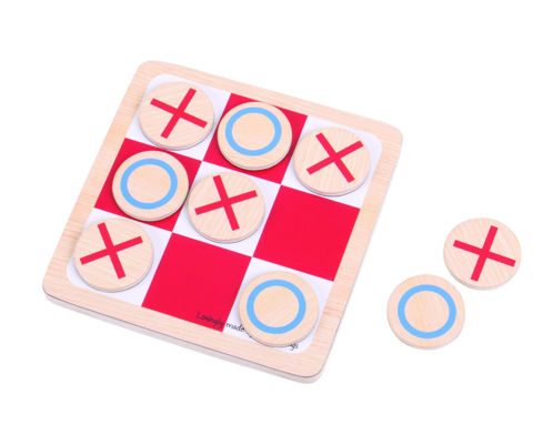 Picture of Noughts and Crosses with pouch - Wooden mini Board Games - BigJigs
