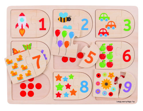 Picture of Picture and Number Matching Puzzle - Wooden Puzzle - BigJigs