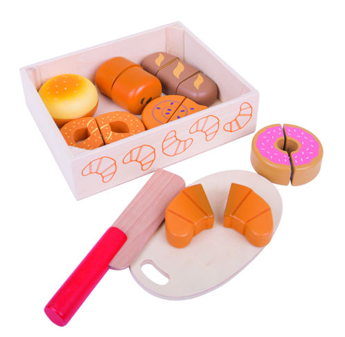 Picture of Cutting Bread and Pastries Crate -Wooden Pretend Play - BigJigs