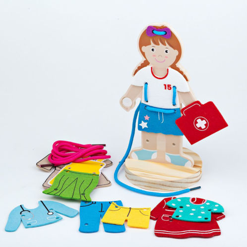 Picture of Lacing Dress - Up Girl - Wooden Educational Toys - BigJigs