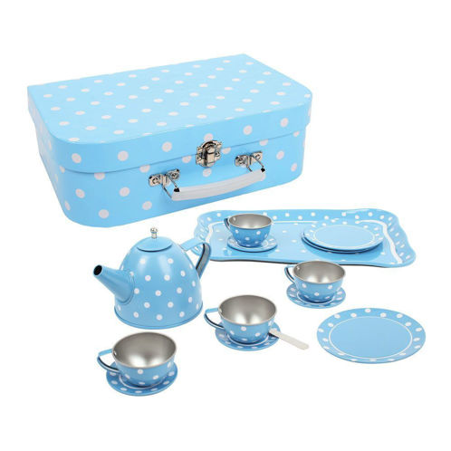Picture of Blue Polka Dot Tin Tea Set - Pretend Play Set - Kitchen Toys - Tea Party - BigJigs