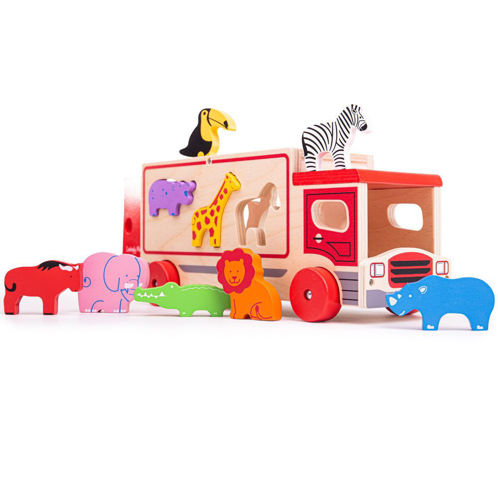 Picture of Safari Sorting Lorry - Wooden Play Cars - Wooden Trucks - BigJigs