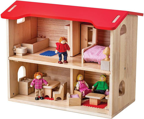 Picture of Wooden Dolls House Complete with Accessories, Furniture and Family