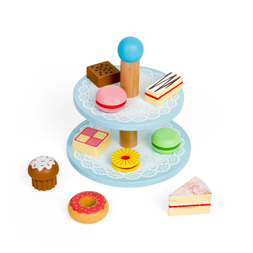 Picture of Cake stand with 9 Cakes - Wooden Pretend Toys - BigJigs