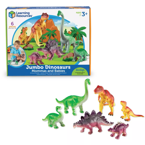 Picture of Learning Resources Jumbo Dinosaurs, Mommas and Babies, T-Rex, Stegosaurus, and Brachiosaurus, 6 Animals
