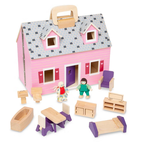 Picture of Melissa & Doug Fold and Go Wooden Dollhouse With Dolls and Wooden Furniture